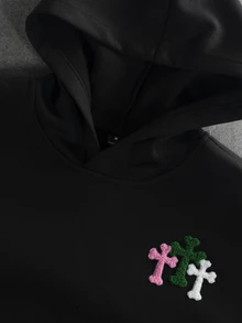 STYNVO Men's Cross Embroidery Long Sleeve Pocket Casual Hoodie - Black - View 4
