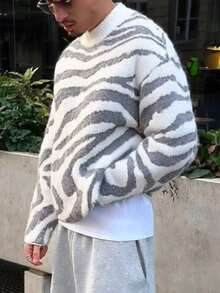 Manfinity LEGND Men's All-Over Print Casual Versatile Daily Wear Long Sleeve Sweater - White - View 9