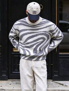 Manfinity LEGND Men's All-Over Print Casual Versatile Daily Wear Long Sleeve Sweater - White - View 4