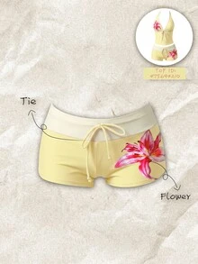 Elavelle Women's Summer/Fall Elegant Positioning Print Flower Bow Bikini Bottom(No Top) Beach Vacation Party - Multicolor - View 1