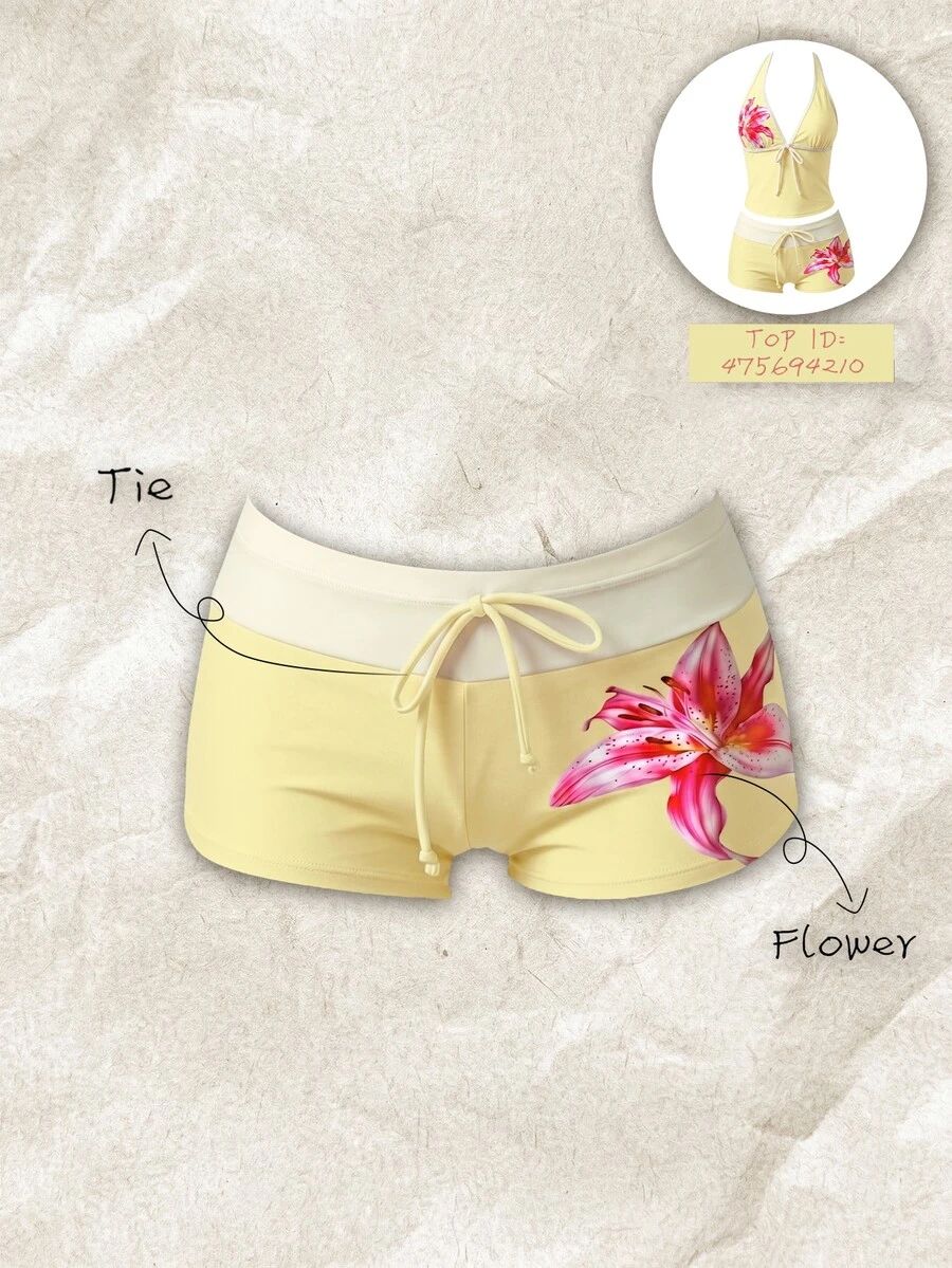 Elavelle Women's Summer/Fall Elegant Positioning Print Flower Bow Bikini Bottom(No Top) Beach Vacation Party - Multicolor - View 1