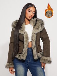 Radiana Women's Winter New Design Niche Thickened Faux Fur Patchwork Fox Fashionable Fur Coat,Brown,Faux Fur,ملابس شتوية للنساء - Brown - View 5