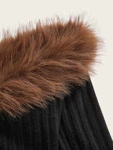 Sweetina Cold Shoulder Fuzzy Trim Crop Black Jacket In Fall/Winter,Fall, Winter - Black - View 5