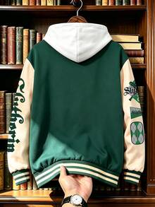 HARRY POTTER X SHEIN Manfinity Campus Court Men's Letter & Snake Graphic Colorblock Varsity Jacket, Button Front Baseball Jacket For Casual Streetwear, Daily Wear And Outings - Multicolor - View 2