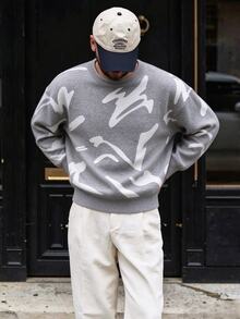 Claim Dot Men's Colorblock Crew Neck Long Sleeve Casual Versatile Sweater - Grey - View 3
