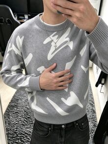 Claim Dot Men's Colorblock Crew Neck Long Sleeve Casual Versatile Sweater - Grey - View 4
