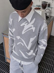 Claim Dot Men's Colorblock Crew Neck Long Sleeve Casual Versatile Sweater - Grey - View 1