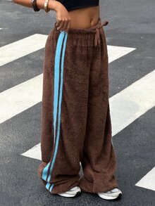 Muchica Autumn/Winter New Brown Plush Ribbon Patchwork Casual Loose Long Pants, Suitable For Outings - Brown - View 7