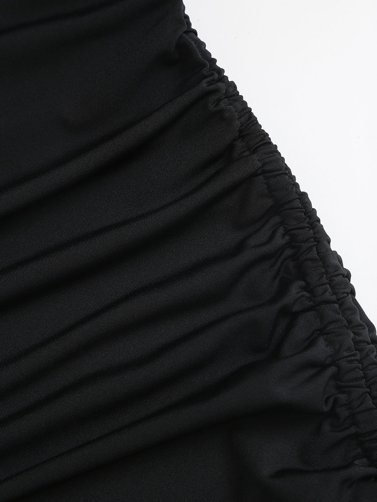 Sweetra New Summer Lace Patchwork Asymmetric Hem Drawstring Tie Design Cowl Neck Backless Elegant Commuter Fashion Mini Dress - Black - View 4
