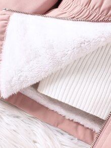 SHEIN 女童保暖內裡毛領加厚外套，適合冬季上學、戶外活動、學習、旅行與度假之旅 - 粉色 - 查看 3