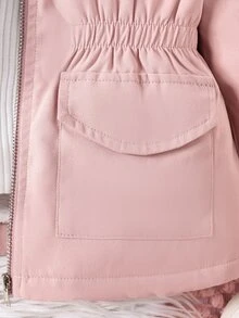 SHEIN 女童保暖內裡毛領加厚外套，適合冬季上學、戶外活動、學習、旅行與度假之旅 - 粉色 - 查看 5