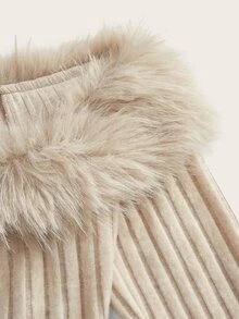 Sweetina Chaqueta corta rosa con hombros descubiertos y ribete de peluche para otoño/invierno - Beis - Ver 5