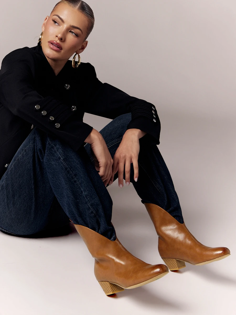 Hauture Women's Autumn And Winter Coffee Brown, Minimalist High-End Round Toe Thick Heel Retro Commuting, Versatile Comfortable Temperament Short Boots - Chocolate Brown - View 1