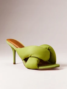 Hauture Women's Green Puffy Twist Fleece Mule Heeled Sandals Cute Chic Sexy Slip On High Heels For Spring Summer Holiday Nightclub Party - Green - View 7