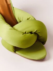 Hauture Women's Green Puffy Twist Fleece Mule Heeled Sandals Cute Chic Sexy Slip On High Heels For Spring Summer Holiday Nightclub Party - Green - View 8