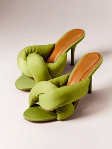Hauture Women's Green Puffy Twist Fleece Mule Heeled Sandals Cute Chic Sexy Slip On High Heels For Spring Summer Holiday Nightclub Party - Green - View 1