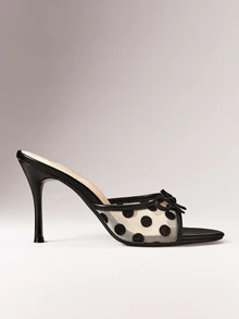 Hauture Women's Chic Polka Dot Bow Mesh Stiletto Mule Heels - Black - View 3