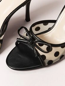 Hauture Women's Chic Polka Dot Bow Mesh Stiletto Mule Heels - Black - View 6