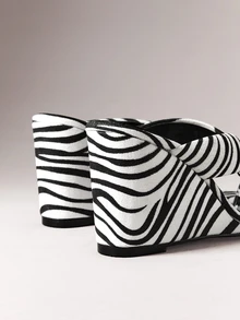 Hauture Women Faux Suede Square Toe Wedge Heel Thong Mules, Slip On Platform Flip Flop Sandals - zebra pattern - View 5