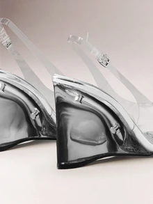 Hauture Women's Clear PVC Pointed Toe Metallic Wedge Heel Slingback Shoes, Chic Elegant Fashion Dress Shoes - Clear - View 7