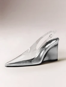 Hauture Women's Clear PVC Pointed Toe Metallic Wedge Heel Slingback Shoes, Chic Elegant Fashion Dress Shoes - Clear - View 4