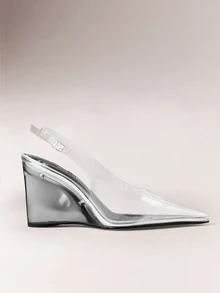 Hauture Women's Clear PVC Pointed Toe Metallic Wedge Heel Slingback Shoes, Chic Elegant Fashion Dress Shoes - Clear - View 6