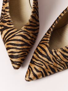 Hauture Tacones altos elegantes de moda para mujer con punta puntiaguda y estampado de tigre para ir al trabajo - Patrón de tigre - Ver 7