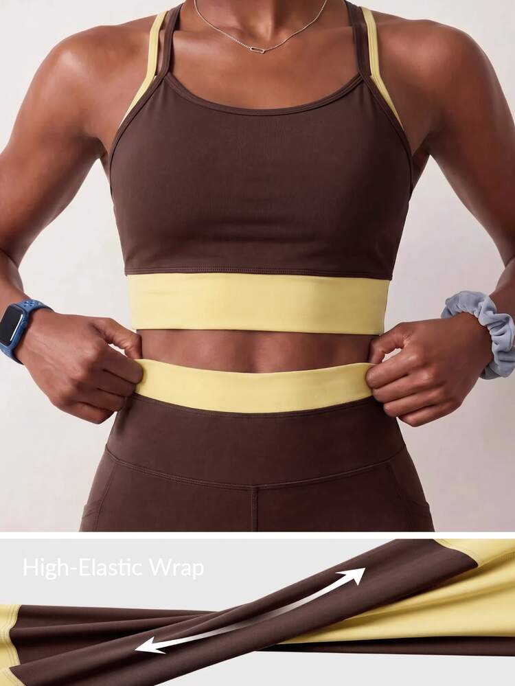 Zivah Women's Colorblock Camisole Top & Shorts Set Workout Two Piece Gym Activewear - Brown - View 5