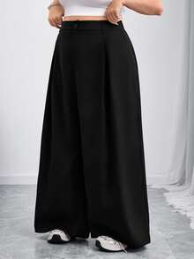 SHEIN CURVE+ بنطلون أسود سادة بأزرار كاجوال واسع الساق، خريف وشتاء، بدلة عمل، 2026 22W - الأسود - مشاهدة 5