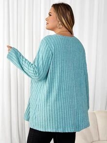 SHEIN CURVE+ 大码女式字母印章拼接细节T恤 - 綠色 - 查看 9