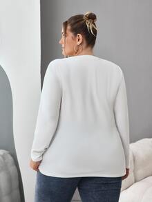 SHEIN CURVE+ Plus Size 3pcs Women's Solid Round Neck Casual Fitted Long Sleeve T-Shirt Set, Suitable For Spring, Autumn And Winter Fall - Multicolor - View 2