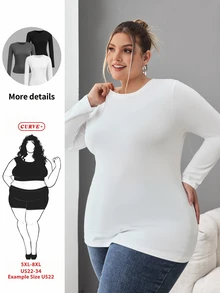 SHEIN CURVE+ Plus Size 3pcs Women's Solid Round Neck Casual Fitted Long Sleeve T-Shirt Set, Suitable For Spring, Autumn And Winter Fall - Multicolor - View 1