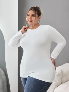 SHEIN CURVE+ Plus Size 3pcs Women's Solid Round Neck Casual Fitted Long Sleeve T-Shirt Set, Suitable For Spring, Autumn And Winter Fall - Multicolor - View 5