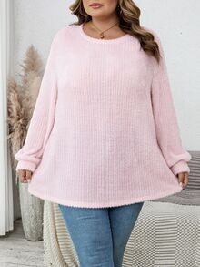 SHEIN CURVE+ 大尺碼戶外穿著上衣，休閒圓領落肩寬鬆款，2026年秋季 22W 約會之夜辦公室粉色 - 粉色 - 查看 5