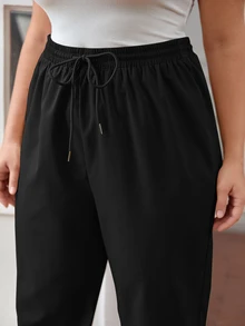SHEIN CURVE+ Women's Plus Size Casual Sports Drawstring Waist Pants, Joggers, Loose Fit Fall, Winter 2026 22W - Black - View 3