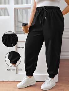 SHEIN CURVE+ Women's Plus Size Casual Sports Drawstring Waist Pants, Joggers, Loose Fit Fall, Winter 2026 22W - Black - View 5
