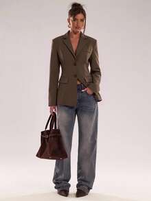 SHEIN BAE Women's Solid Color Single-Breasted Notch Lapel Casual Commuter Blazer - Brown - View 5