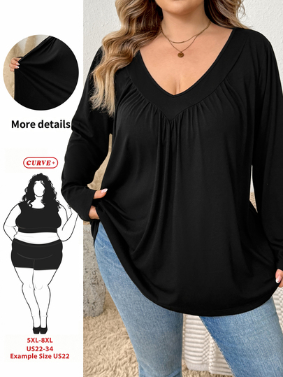 SHEIN CURVE+ Top de alças solto para mulher, tamanho grande, cor lisa, decote em V, outono
