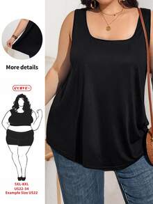 SHEIN CURVE+ Curve 加大码女式时尚宽松舒适无袖黑色背心 - 黑色 - 查看 1