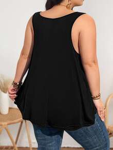 SHEIN CURVE+ Curve 加大码女式时尚宽松舒适无袖黑色背心 - 黑色 - 查看 2