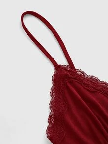 ROMWE Fairycore Spring/Summer Elegant Solid Color Lace Trim Camisole - Burgundy - View 4