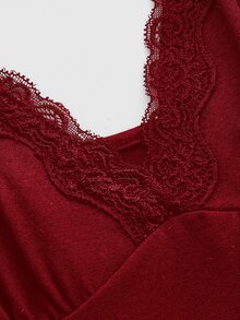 ROMWE Fairycore Spring/Summer Elegant Solid Color Lace Trim Camisole - Burgundy - View 3