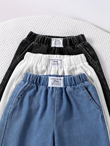 Genkimix Kids 女童寬腿牛仔褲，四季皆宜，休閒復古風，淺藍色、中藍色、粉紅色、多色，彈性腰頭，水洗工藝，寬鬆寬腿版型，柔軟牛仔面料，日常百搭，適合搭配T恤，校園、旅行、出遊、春季、夏季、牛仔、度假、百搭 - 彩色 - 查看 3