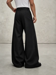 PAVTROS Men's Solid Color Fold Pleated Casual Versatile Daily Wear Long Pants, Goth - Black - View 2