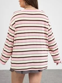 SHEIN CURVE+ Plus Size 2026 Autumn Round Neck Off Shoulder Pink Loose 1920s 80s Long, Winter 22W Back To School - Multicolor - View 2