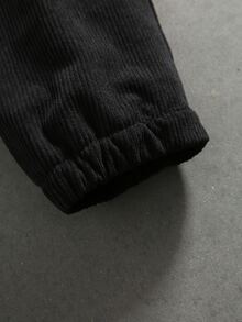 Manfinity Roghcode Men's Corduroy Zipper & Button Lapel Jacket - Black - View 8