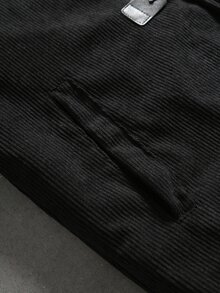 Manfinity Roghcode Men's Corduroy Zipper & Button Lapel Jacket - Black - View 7