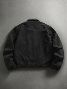 Manfinity Roghcode Men's Corduroy Zipper & Button Lapel Jacket - Black - View 2
