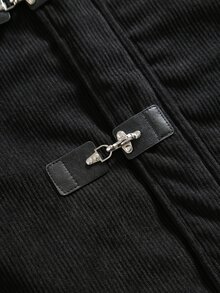 Manfinity Roghcode Men's Corduroy Zipper & Button Lapel Jacket - Black - View 6