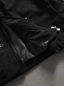 Manfinity Roghcode Men's Corduroy Zipper & Button Lapel Jacket - Black - View 4